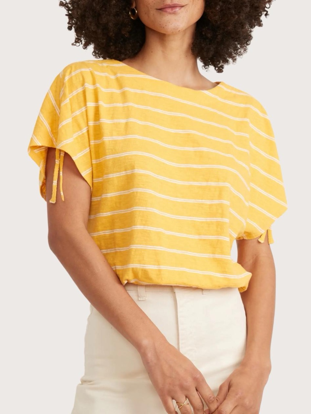 Marine Layer Yellow Striped Tie-Sleeve Top